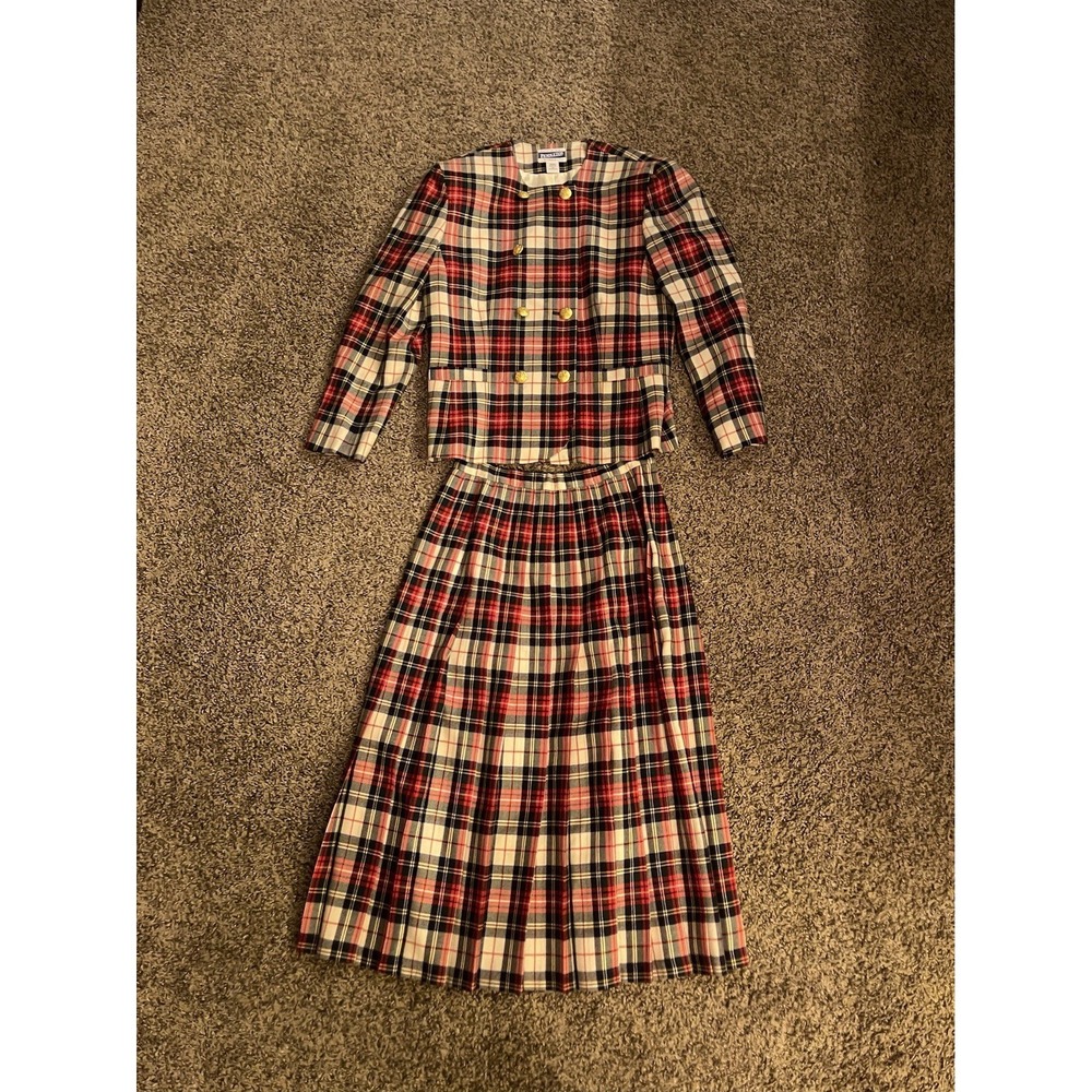 Vintage Pendleton Wool Plaid Jacket Skirt Set Retro Scottish Irish